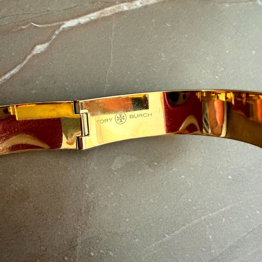 Tory Burch Leather Inlay Hinged Bangle Bracelet - Picture 5 of 10